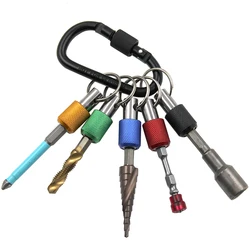 Rugged Structure Shank Screwdriver Drill Bit 5pcs Aluminum Alloy Carbon Steel Key Chain Keyring Extension Bar Quick Release