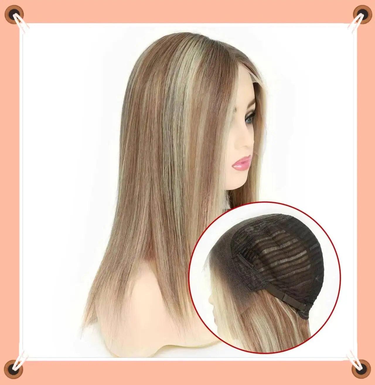 

TUWG06 Швейцарские парики с кружевной передней частью, с эффектом натуральных корней и смешанным блондом, из 100% китайских натуральных волос Remy для женщин