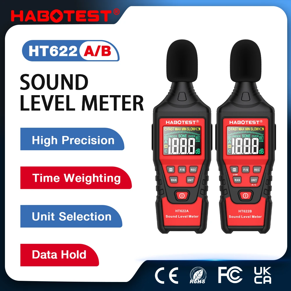 HABOTEST HT622 Цифровой измеритель уровня звука Тестер шума Детектор звука Децибельный монитор 30-130 дБ с функцией подключения USB-даний