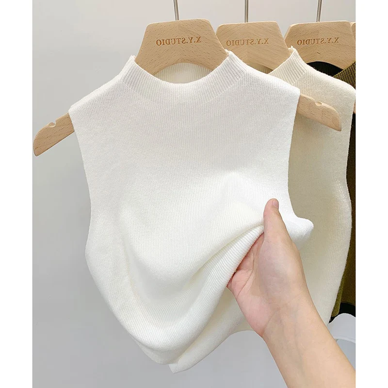 

Autumn Lady Solid Knitted Vest Short Tops Women Classic Underwear Pullover Sweaters Girls Fashion Thin Sweaters Clothes