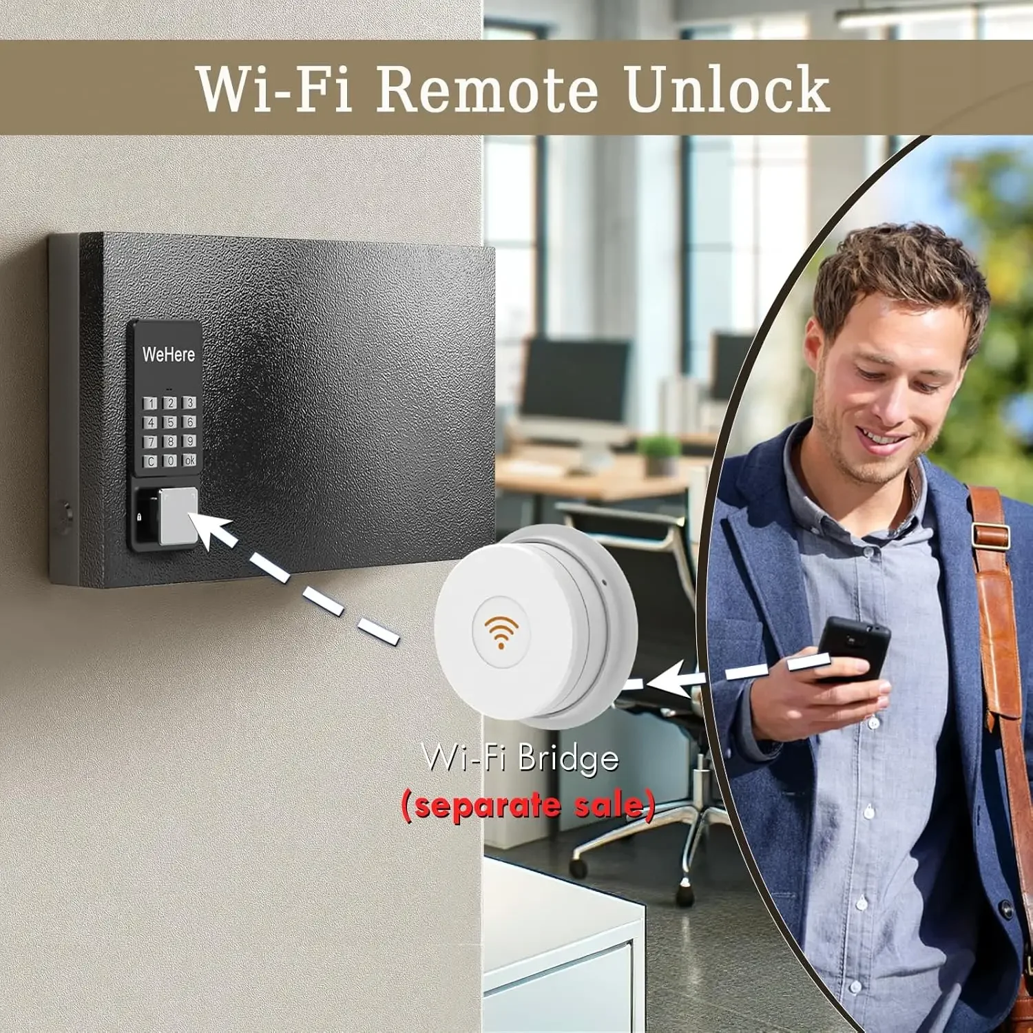 WeHere 24 Key Safe Box Wall Mount, APP Bluetooth/One Time Password Share/Wi-Fi Remote/Fixed Code/Key Unlock, Smart Key Cabinet