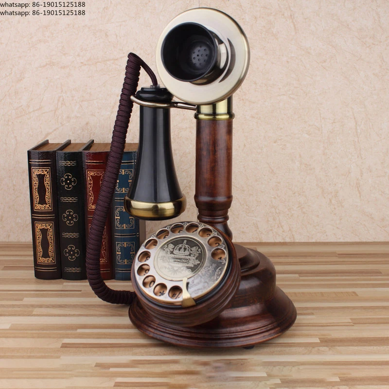 Wood Candlestick Retro Telephone Antique Phone Rotary / Button Dial,Caller ID,LCD Blue Backlit,Antique Landline Phone telefono