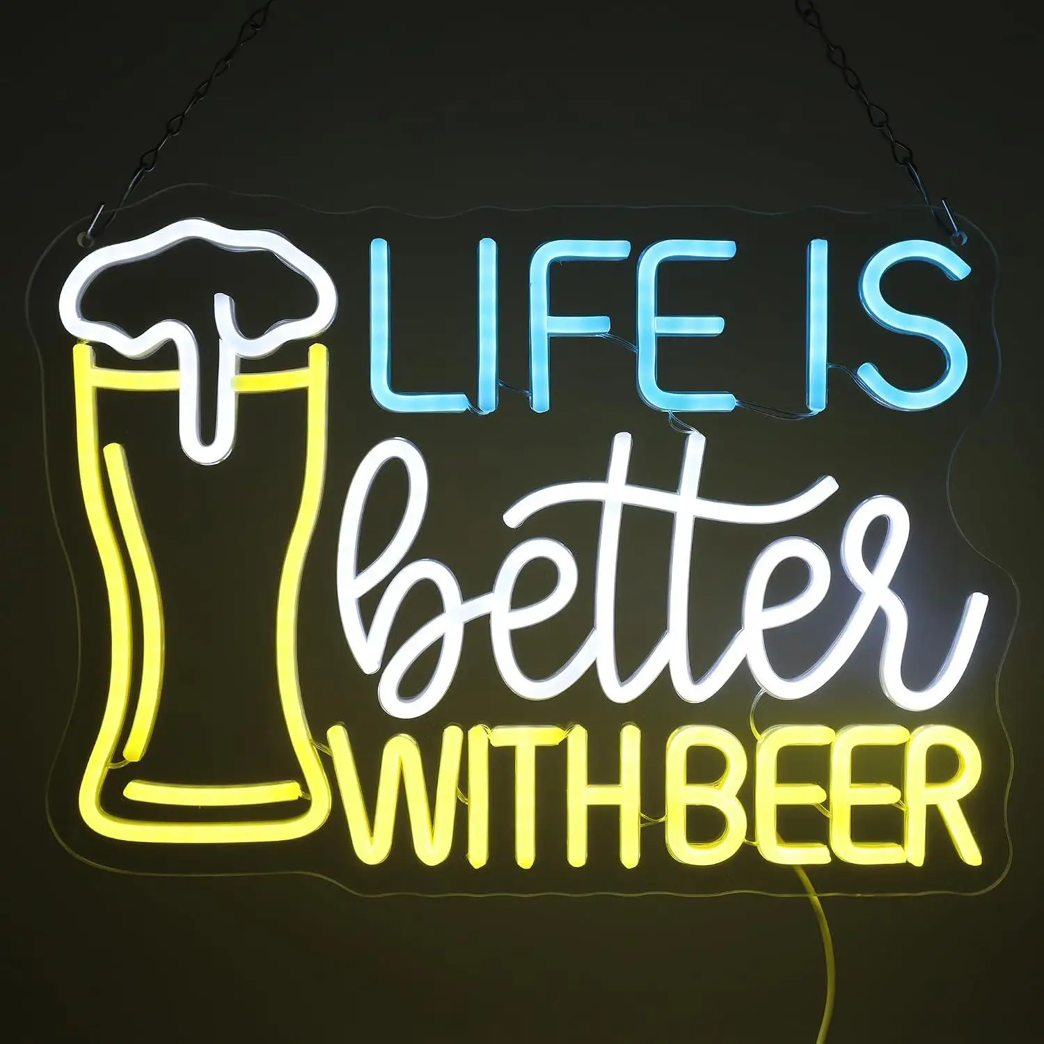 Life Is Better With Beer Neon Sign USB Dimmable LED Lights For Beer Themed Home Bar Man Cave Bedroom Wall Hanging Art Decor Gift
