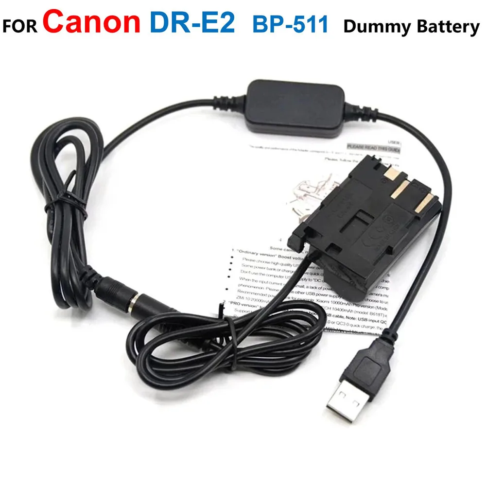 5V Usb Voedingskabel Adapter + DR-E2 Dr-400 Dc Koppeling BP-511 Dummy Batterij Voor Canon Eos 5d 10d 20d 20da 30d 40d 50d D30 D60 300d