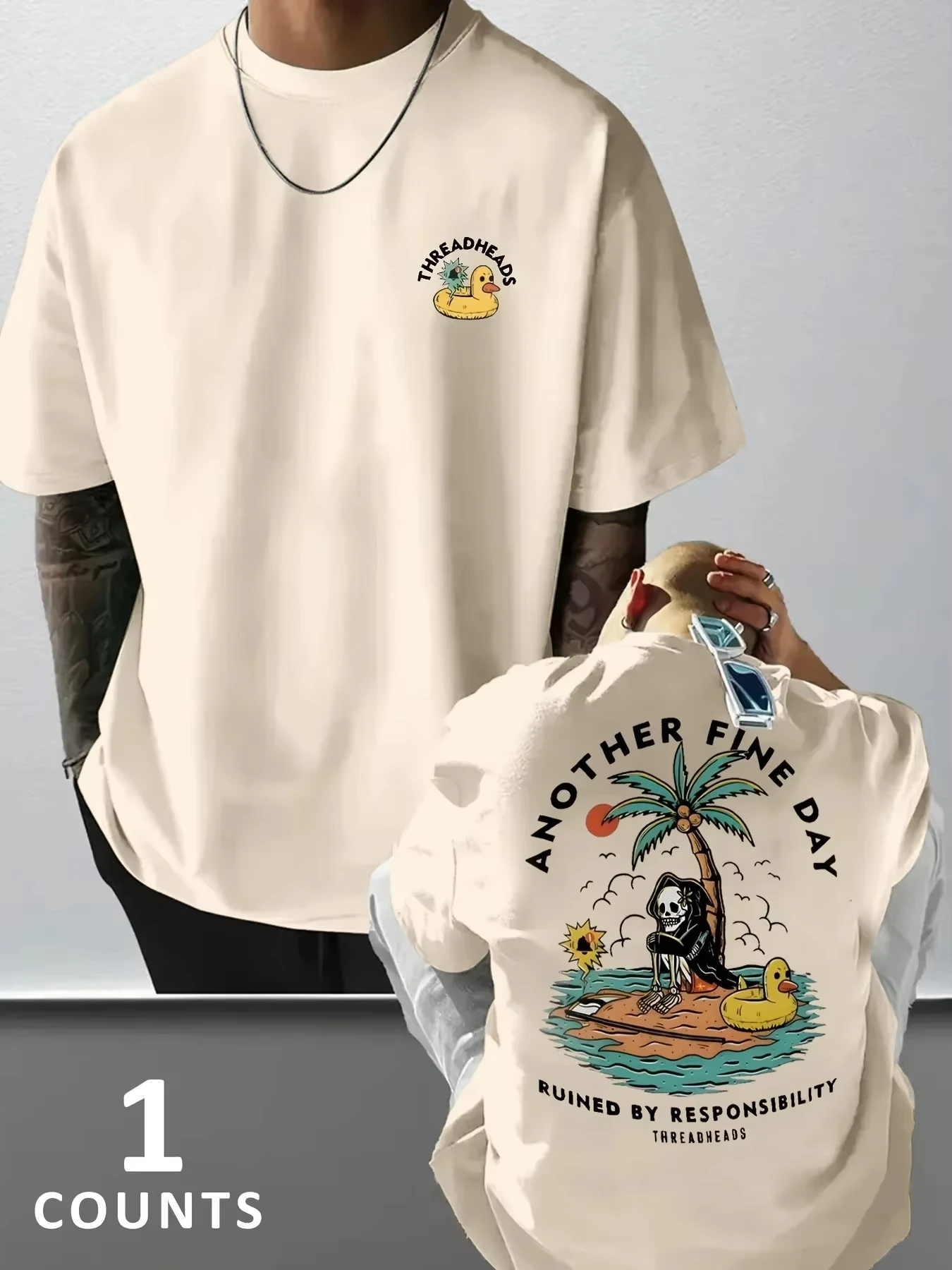 Summer Casual Men's T-shirt, Beach and Surfing Style, Humorous and Fun Short-sleeved Top, Made of Cotton Material for Daily Wear