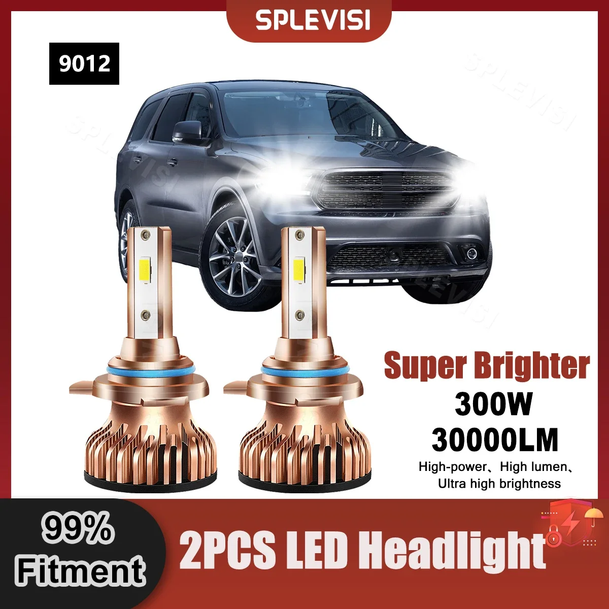 

6000K Plug And Play LED Headlight 9012 Bulbs 9V-24V 300W 30000LM For Dodge Durango 2014 2015 Replacement Car Headlamp