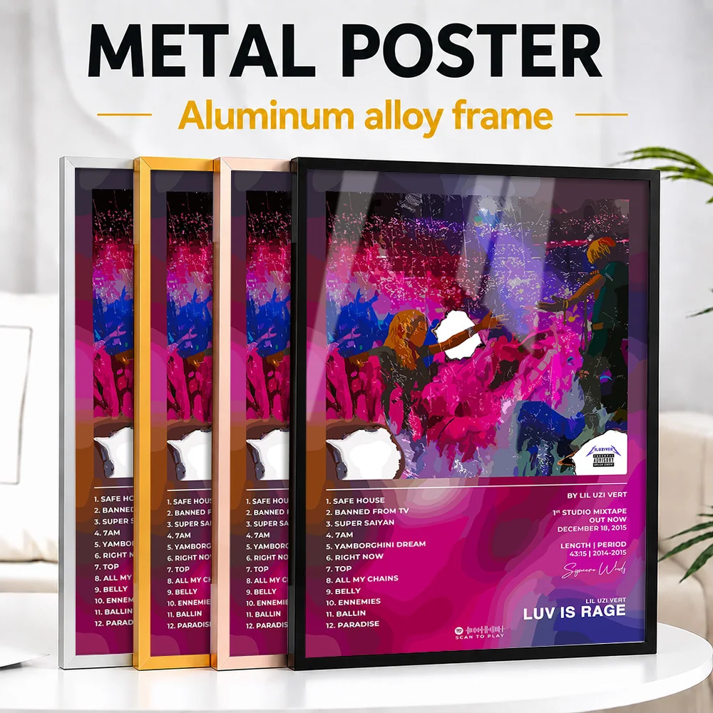 Lil Uzi Vert - Luv Is Rage Metal Poster With Aluminum Alloy Frame Personalized Photo Bold Music Style Wall Art For Living Room