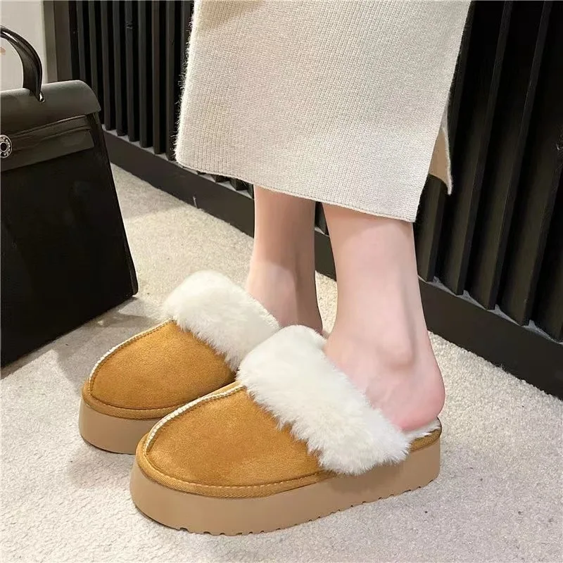 Pantofole in pelliccia donna sandali invernali in peluche di lusso Slip on Platform Slides scarpe da casa in cotone firmate con suola spessa