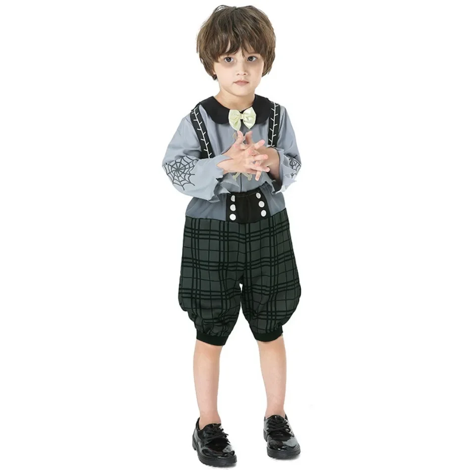 Boys Skeleton Cos Costume Kids Halloween Fancy Dress Outfit Spider Web Printed Suit Carnival Stage Party Wear Photo Props PS66