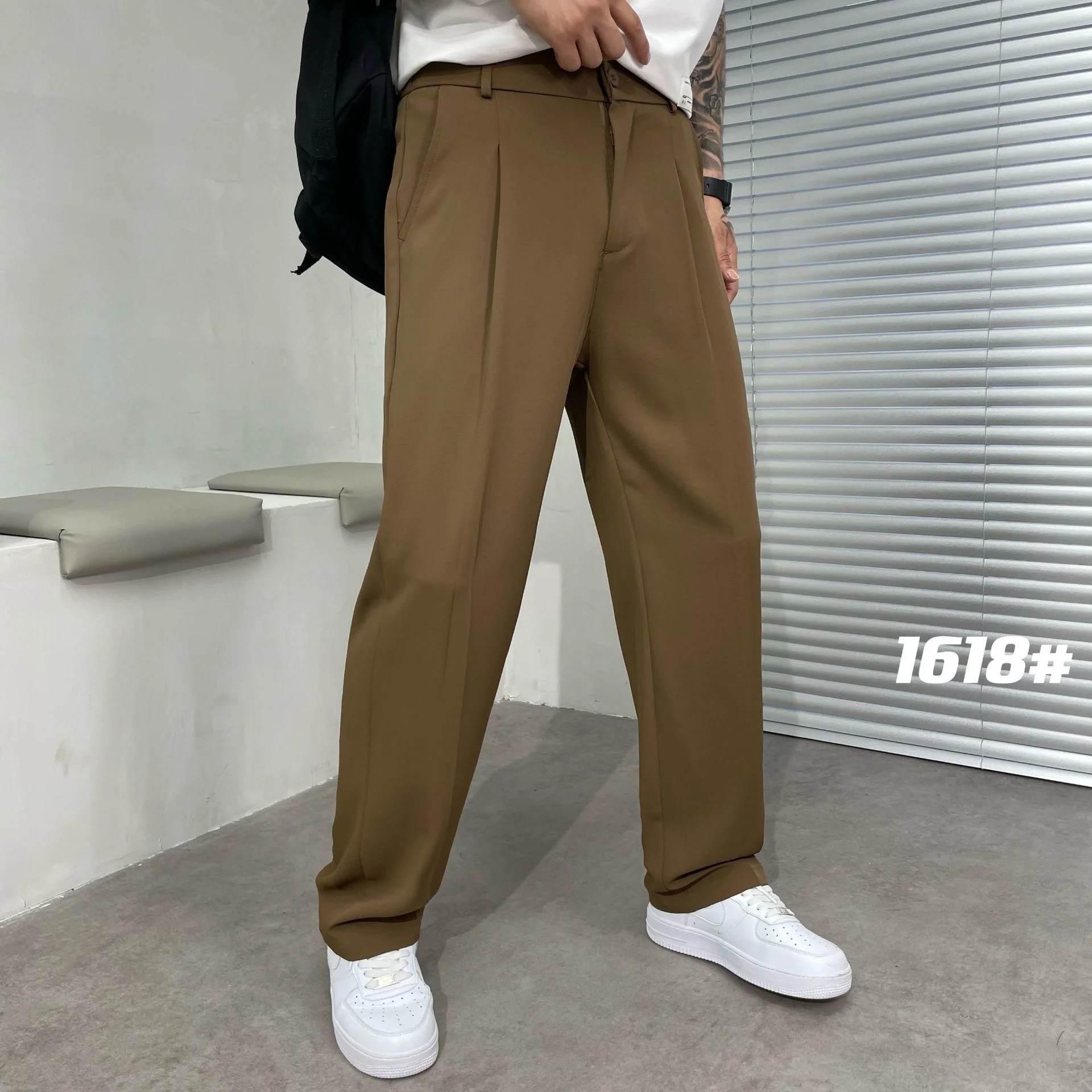 Pantalones rectos de traje sueltos de seda de hielo para hombres, traje informal de negocios elástico de Color vendido, pantalones finos de estilo