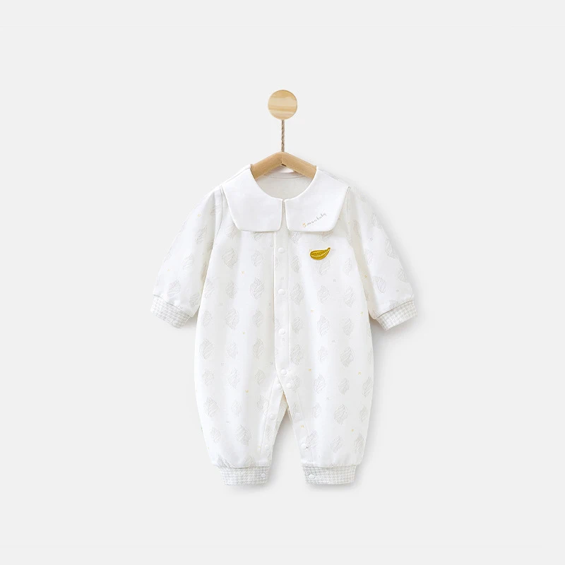 

Spring Toddler Girls Bodysuits Peter Pan Collar Newborn Girls One-piece Jumpsuits Cartoon Jacquard Kids Baby Girls Rompers