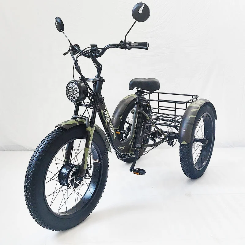 Russian Camouflage Green 750w 48v18ah  Li-ion Battery Fat Tire Trike 3 Wheel Electric Scooter/tricycle/motorcycle/vehicle/car