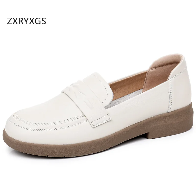 

ZXRYXGS Женская модная обувь на плоской подошве из воловьей кожи с верхним слоем, осень 2023, женская обувь из натуральной кожи, универсальная модная обувь большого размера