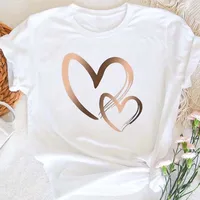 Été nouvelle mode femmes coeur imprimé T-shirt à la mode décontracté col rond haut manches courtes femmes T-shirt femmes vêtements 6