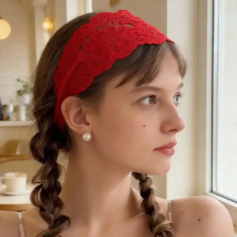 Breites Spitzenblumen-Haarband, weich, dehnbar, in verschiedenen Farben erhältlich, ideal für den täglichen Gebrauch, Yoga, Partys und zum Stylen der Haare. – Detail 16