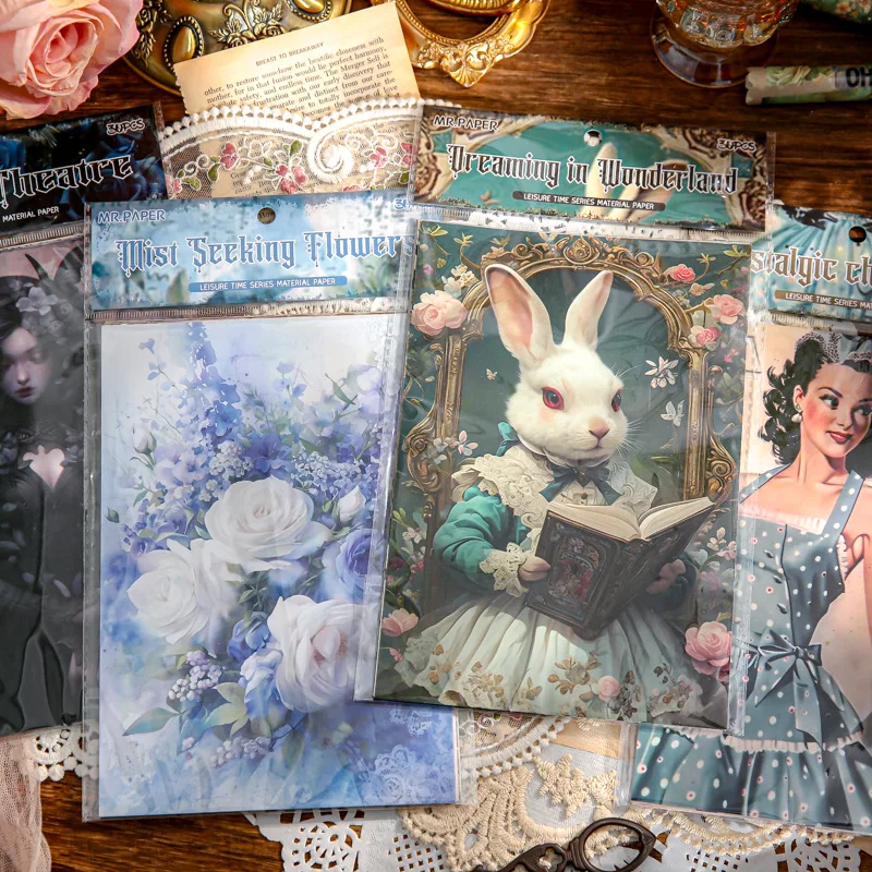 Mr. Paper, 4 Styles, Retro Material Paper, Mixed Style Material Paper,DIY Handmade Decoration Primer Paper