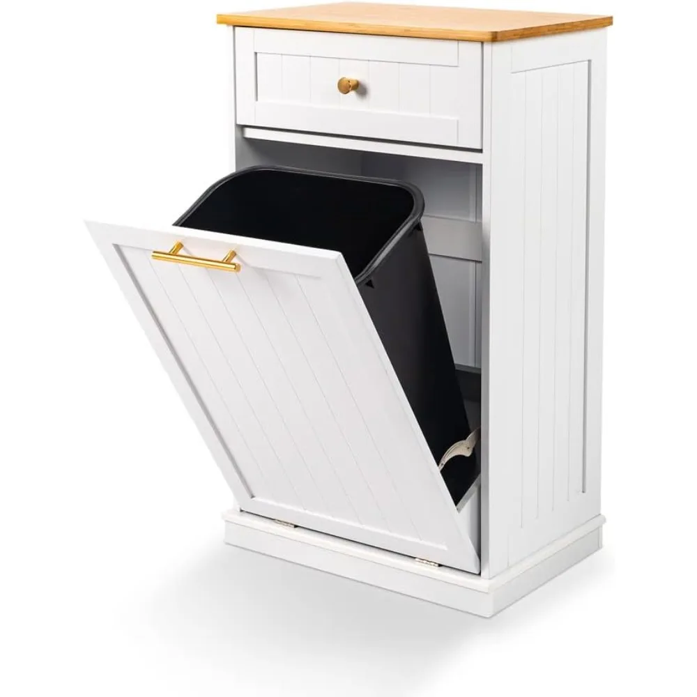 

Наклонный шкаф для мусора VINGLI, шкаф для мусорного бака с выдвижным ящиком, 10-галонный передвижной/окремостоящий органайзер для хранения с защитой от домашних животных, режим