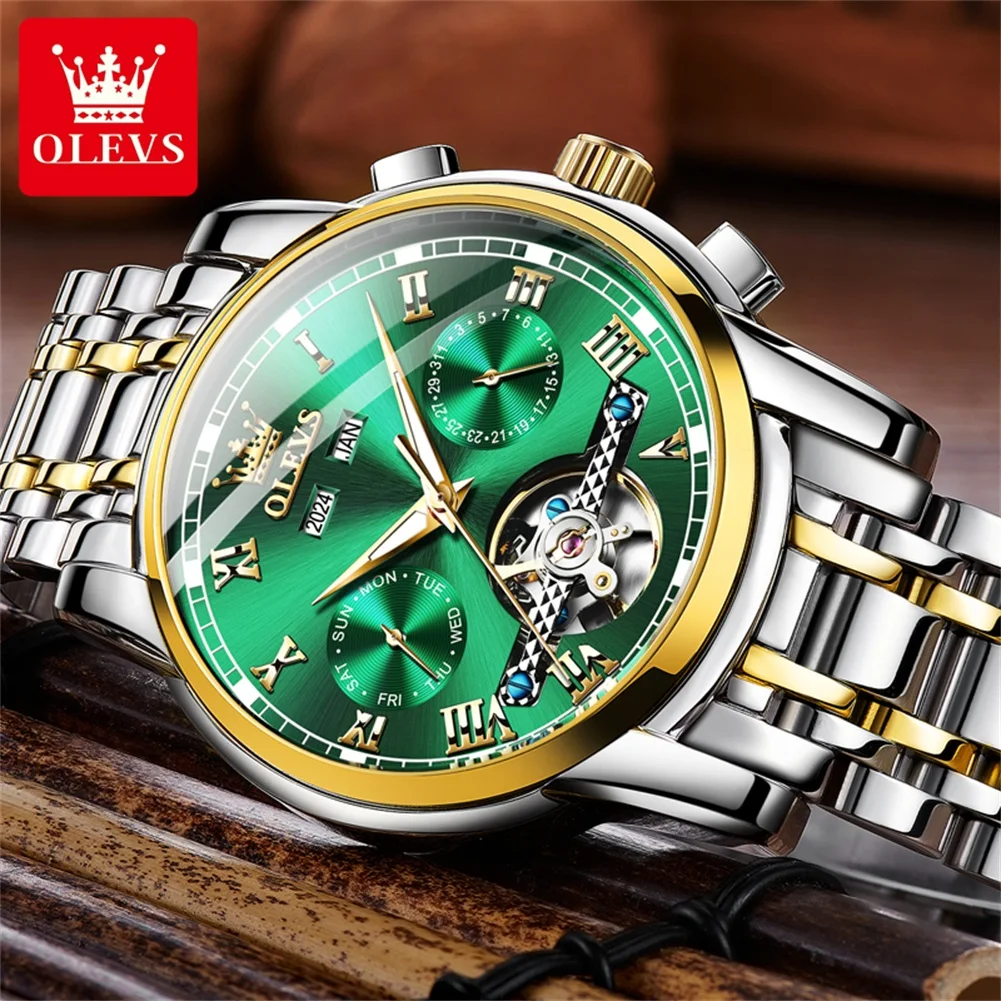 

OLEVS 6607 Mens Watch Automatic Mechanical Watch Multifunctional Business Watch For Men 30m Waterproof Luminous Box Gift