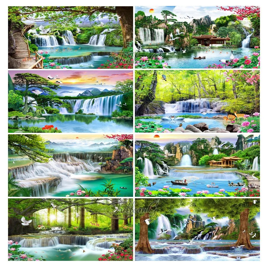 Pittura diamante di grandi dimensioni fai da te nuovo arrivo paesaggio primaverile naturale mosaico ricamo cascata lago immagine decorazioni per la