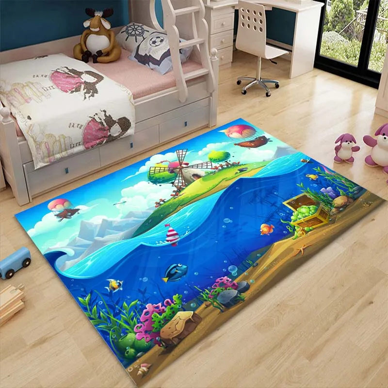 Cartoon Underwater World Baby Creeping Mat Rugs for Kid Room Decor Child Area Floor Mat Anti-skid Carpet for Bedroom Soft Gifts