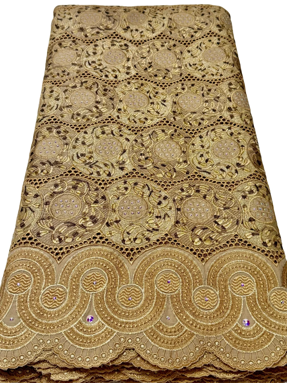 Swiss 100% Cotton Luxury Lace High Quality Fabrics 2024 Latest African Cotton Lace With Stones For Sewing Evening Party Dress WF