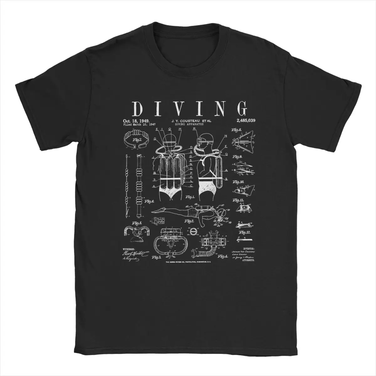 Funny Diving Equipment Diver Drawing T-Shirts for Men Cotton T Shirts Scuba Diver Dive Short Sleeve Tee Shirt Printed Clothes