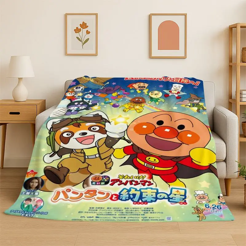 Retro Brave Anpanman Cartoon Flannel Blanket Soft Warm Throw Blanket for Bedroom Living Room Bed Travel office Picnic Fest Gift