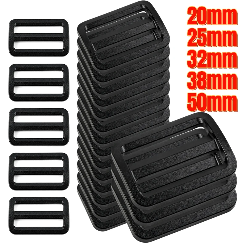 30/50/100Pcs Plastic Adjust Buckles 20-50mm Black Tri-Glide Slider Clasp Bag Strap Dog Collar Hook Webbing Belt Loop Accessories