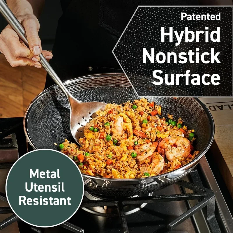 HexClad Hybrid Nonstick 12-Inch Wok, Stay-Cool Handle, Dishwasher and Oven Safe, Compatible with All Cooktops, Induction Ready