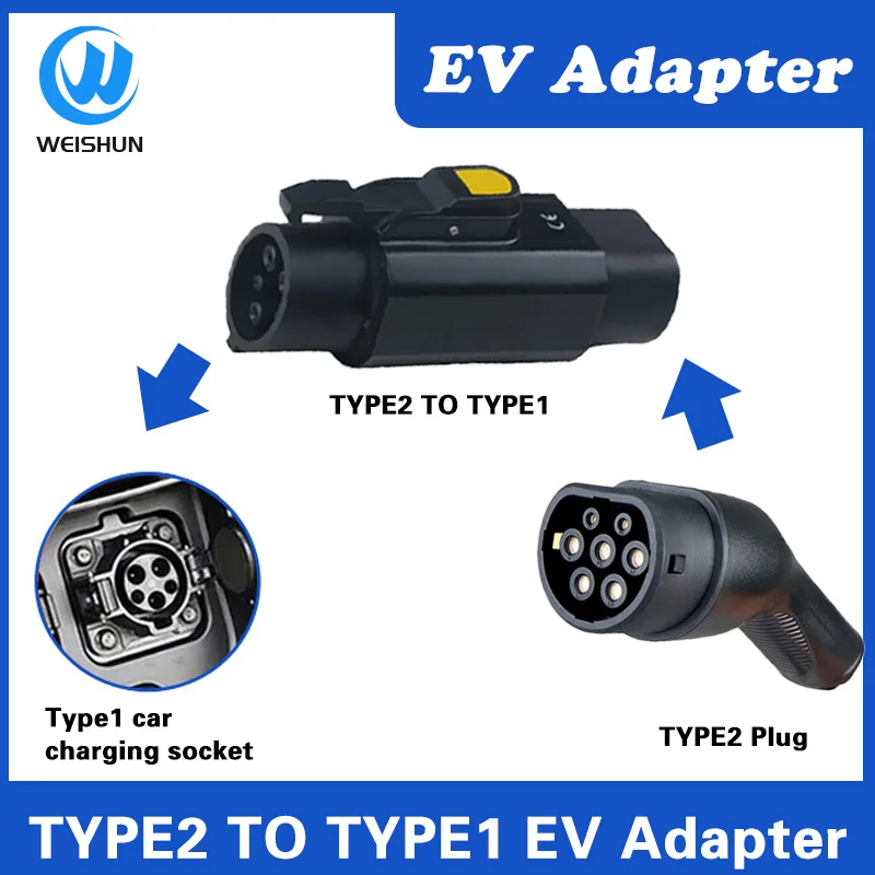 IEC62196 Type 2 to Type 1 EV Adapter Convertor J1772 to GBT EVSE 32A 7KW 22KW Adaptor EV Charger Connector with mechanical lock