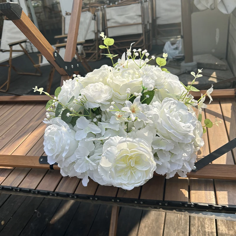 40 cm Neue Simulierte Weiße Blume Ball Hochzeit Decor Pfingstrose Rose Blume Ball Party Hochzeit Bühne T Bühne Straße Führende dekor Blumen – Detail 2