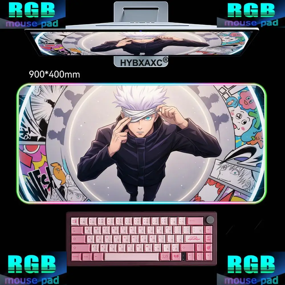 

RGB LED HD J-Jujutsu Kaisen Mouse Pad Professional Gaming Mouse Pad Waterproof Non-Skid Keyboard Mat Big Size Desk Pad