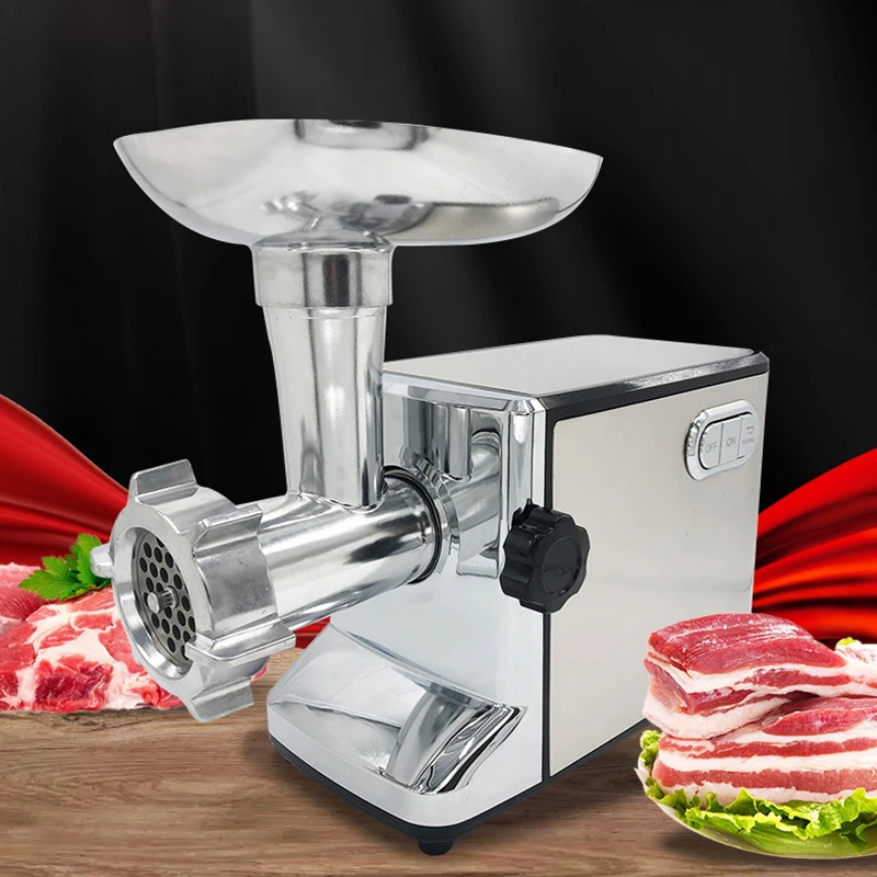 Electric 220V Meat Grinder Mincer Machine Stainless Steel Sausage Filler Pork Beef Chilli and Garlic Grinding Machine Household