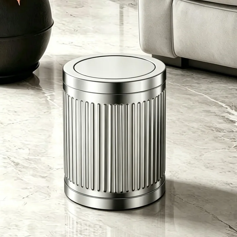 Flip Lid Trash Can Stainless Steel Trash Cans Luxury Kitchen Litter Bins Round Large Capacity Bathroom Dustbin Home Cleaning