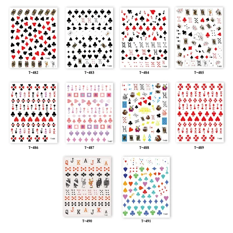Poker Cards Design Nail Stickers with Adhesive Backing, Nail Decals for Nail Art Decoration