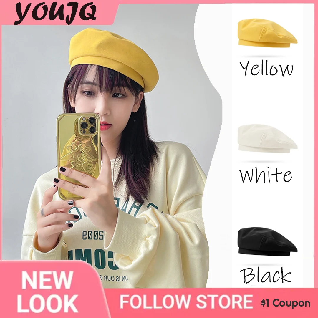 

Duck Tongue Beret for Women Casual and Artistic Painter's Hat Solid Color Thin Brim Beret Sun Hat, Beret Cap