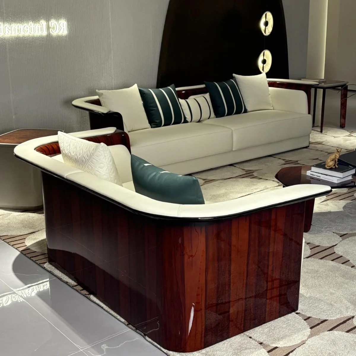 

H2H minimalist leather sofa high luxury villa wood leather sofa