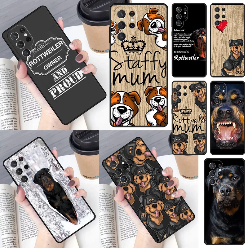 Rottweiler cute cartoon heart dog Cover For Samsung Galaxy S23 Ultra S22 S20 S21 FE S8 S9 S10 Plus Note 10 20 Ultra phone Case