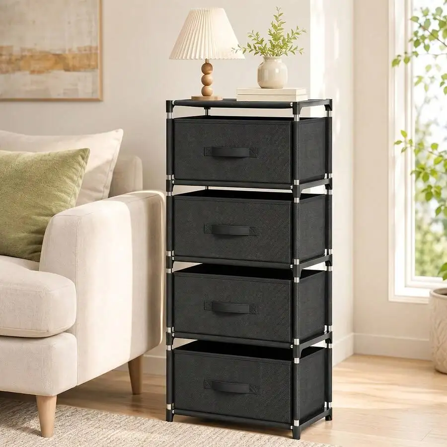 1Pc Multi-Drawer Fabric Storage Dresser, Heavy-Duty Metal Frame Large Capacity Cabinet, Clothes Organizer For Bedroom And Closet Storage