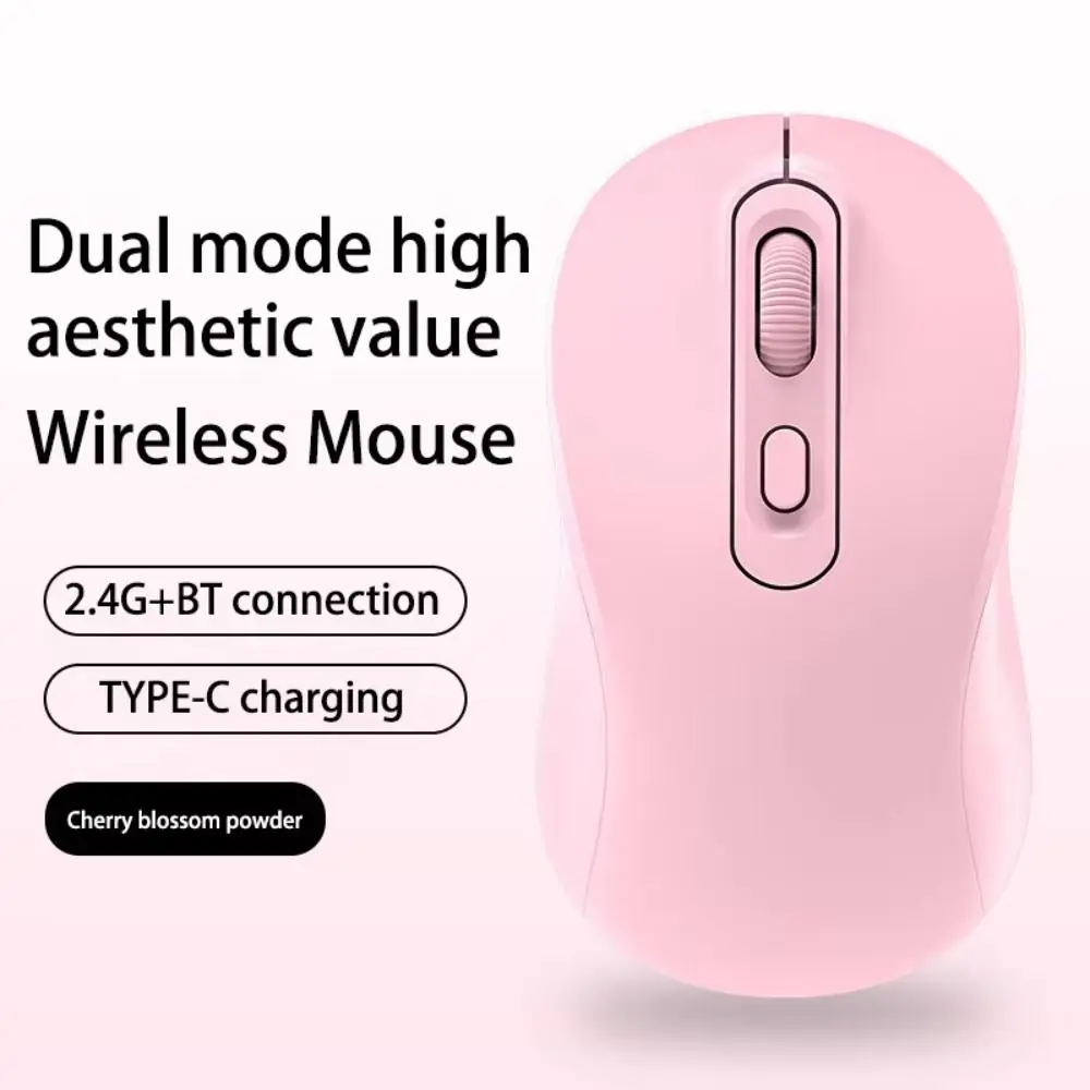 2.4Ghz+BT5.2 Macaron Wireless Mouse 1600DPI Rechargeable Ergonomics Wireless Mouse Noiseless Lightweight Morandi Wireless Mouse