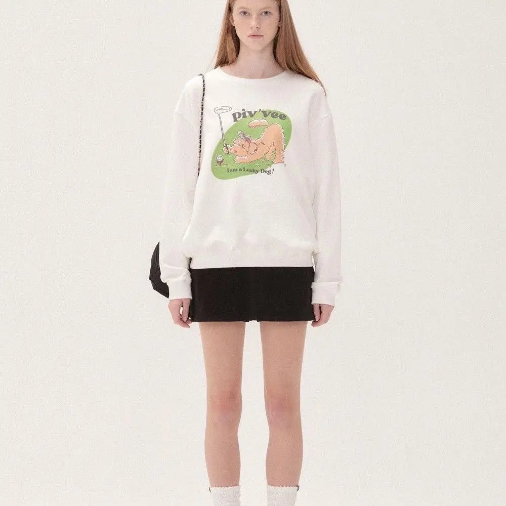 سويت شيرت جولف نسائي بطبعة حروف جرو - هوديي متعدد الاستخدامات بياقة دائرية وأكمام طويلة #2