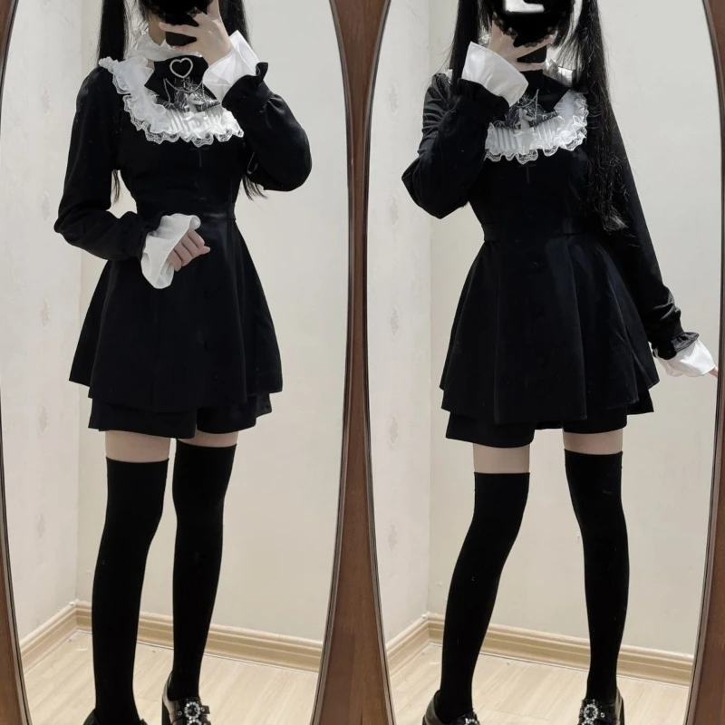 Japanese Lolita Outfits 2024 Spring Casual Embroidery Patchwork Tops + Shorts Female Loose Suit Y2k Aesthetic Two Piece Sets