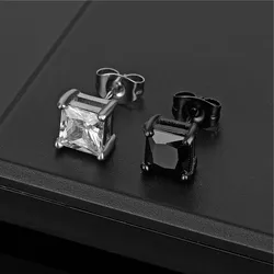 Crystal Stainless Steel Square Stud Earrings Mini Lovely Ear Studs For Women Men Party Jewelry Punk Shiny Earrings Gifts 6mm