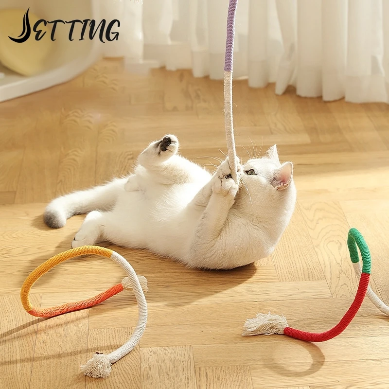 Cat String Toy Interactive Cat Scratcher Cotton Rope Toy Bite-resistant Chewing Teething Cat Toy Pet Teaser Wand String Rope