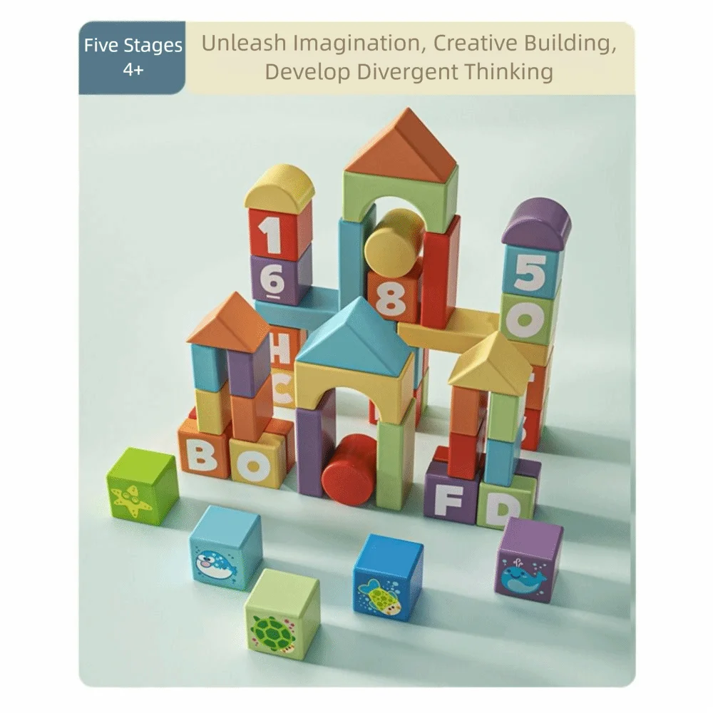 Blocchi di Costruzione in Legno Educativi per l'Apprendimento Precoce con Scatola di Conservazione, Gioco Creativo di Impilamento Figure per Bambini in Età Prescolare