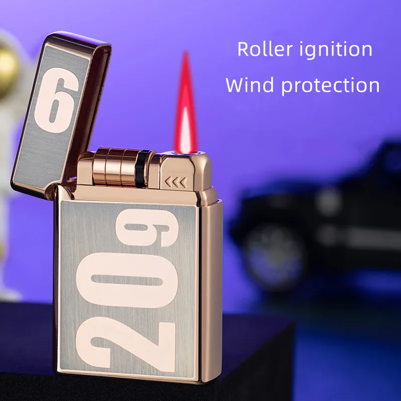 Creative Inflatable Electronic Induction Lighter Metal Windproof Pulley Ignition Straight Windproof Replaceable Battery For Boyf