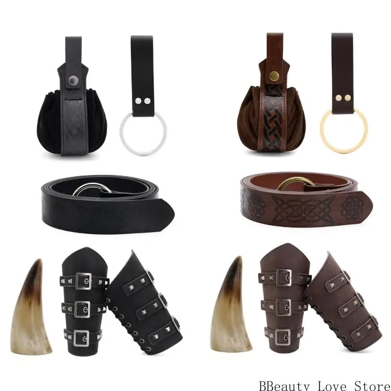 

Medievals Knights Costumes Renaissances Waist Package Bracers Leather Belt Halloween Party Cosplay Costumes for Adults