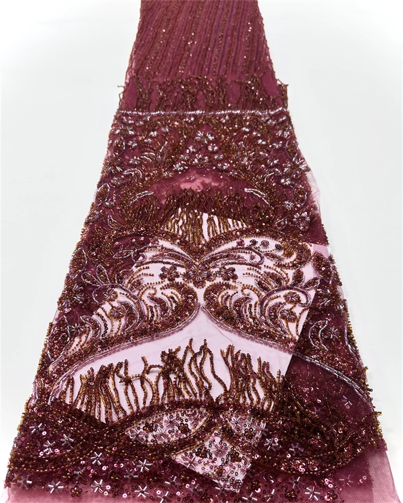 African French Sequined Lace Fabric Beaded Embroidered Tulle High-Quality Nigerian Dress Material for Party Wedding