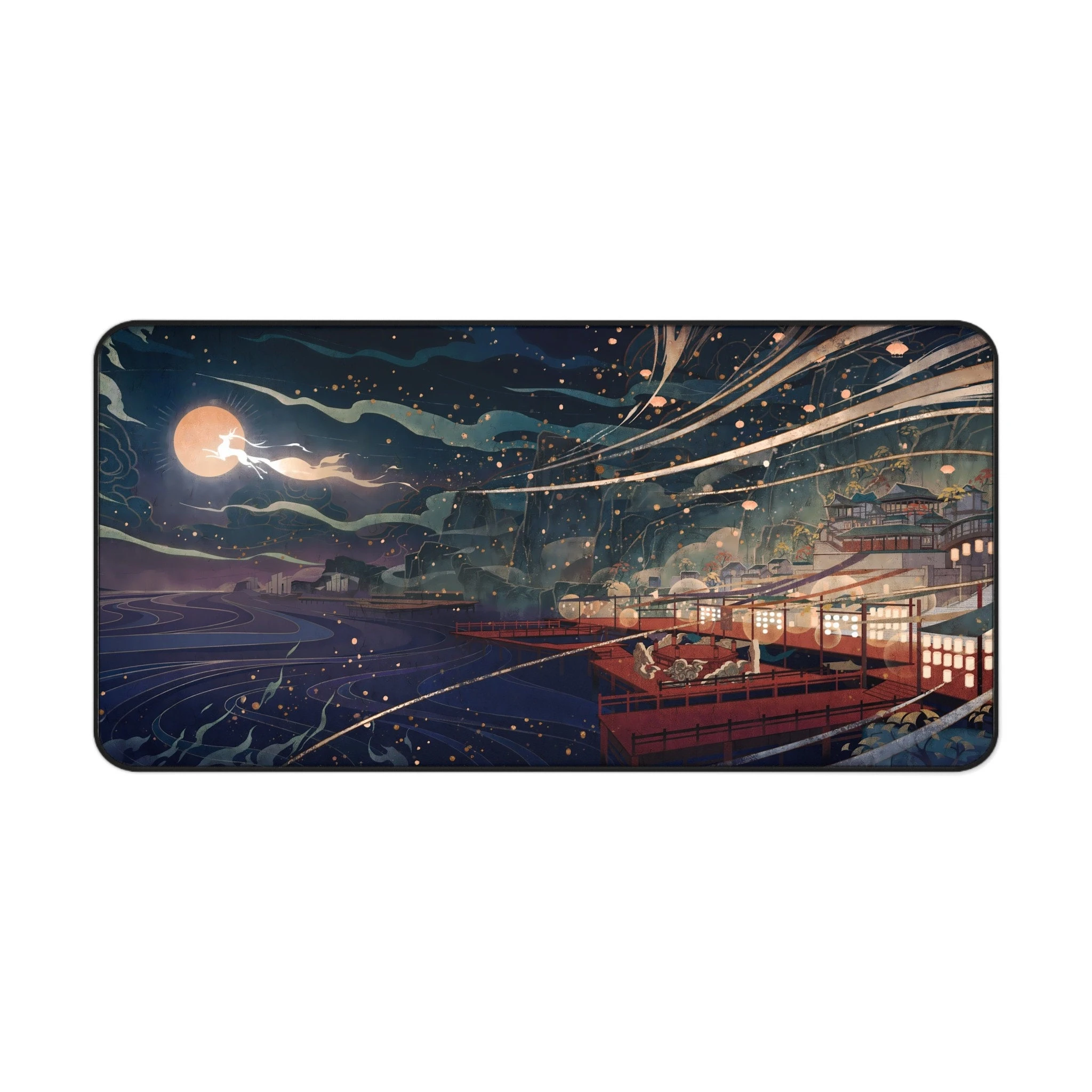 Bright Moon Night Sky of Liyue Port Mouse Pad Large Desk Mats Gaming Computer Mat Mousepad Desk Interior Mouse Mats Game Office