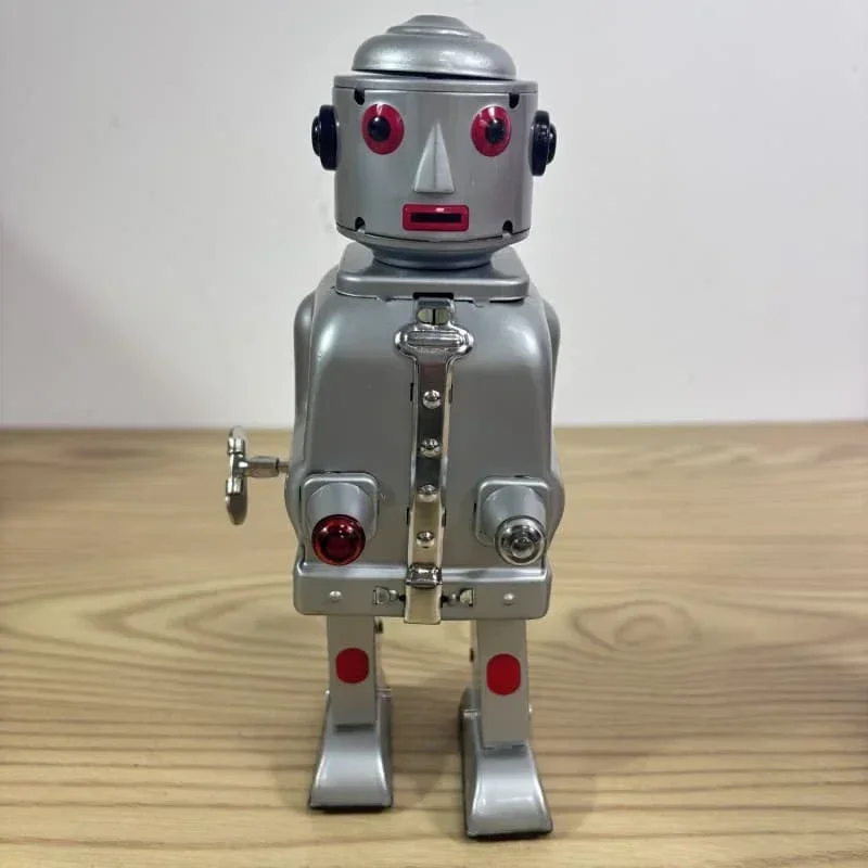 Jouet à remonter rétro pour adultes, figurine en métal, robot rouge et argent, horloge mécanique, modèle cadeau pour enfants